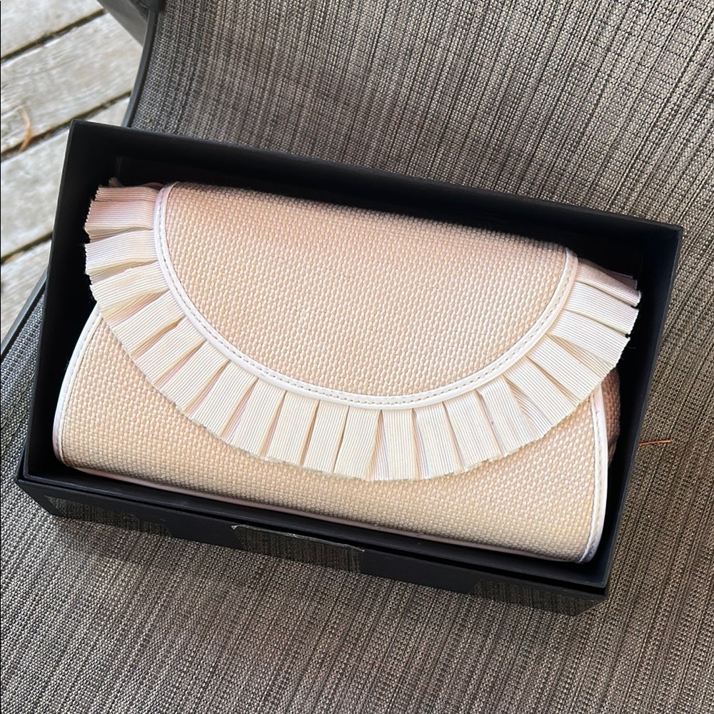 Lulu Guinness Cream Clutch with Fan Detail